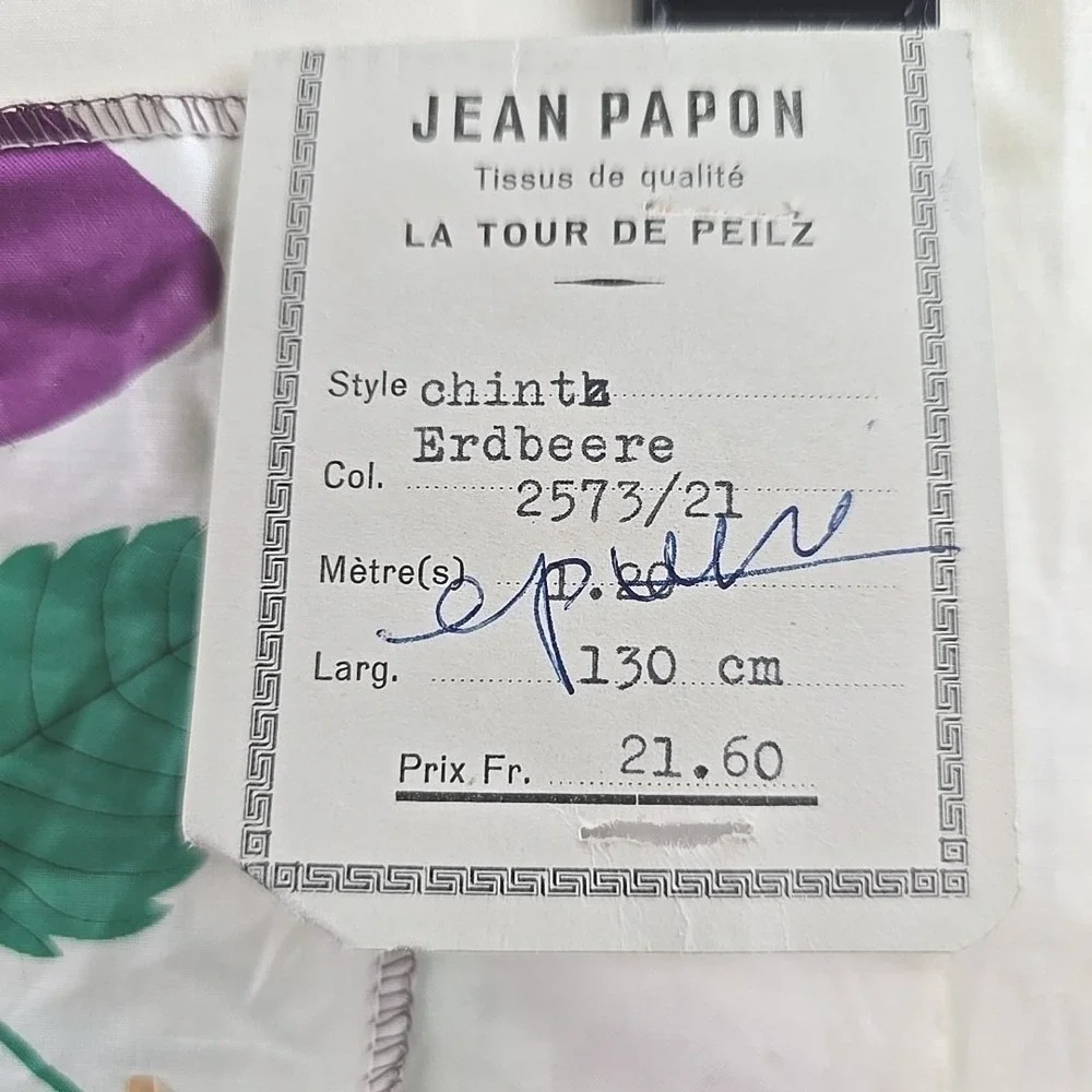 Vintage Swiss Chintz Fabric Strawberry Print‎ Jean Papon 1.2m Decor Textile FLAW